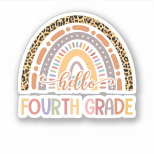 Hello Fourth Grade Leopard Rainbow Back To School