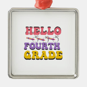 Hello Fourth Grade Metal Ornament