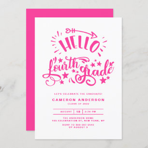 Hello Fourth Grade   Pink Third Grade Graduation Invitation