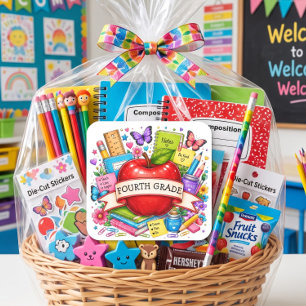 Hello Fourth Grade Retro Apple Square Sticker