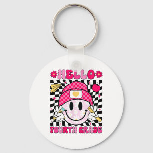 Hello Fourth Grade Smile Face 4th Grade Back To Sc Keychain