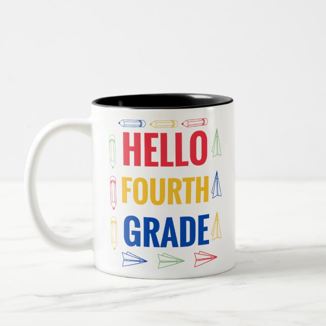Hello Fourth Grade Two-Tone Coffee Mug (Left)