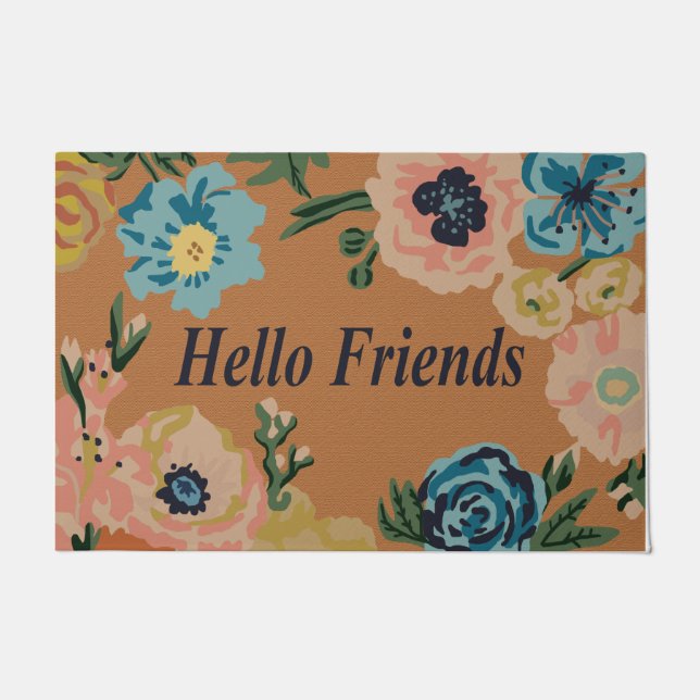 Hello Friend Doormat, Funny Floral  Doormat (Front)