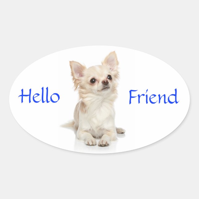 Hello Friend Long Haired Chihuahua Sticker (Front)