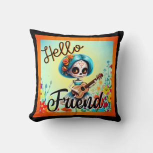 Hello Friend Sugar Skull Throw Pillow