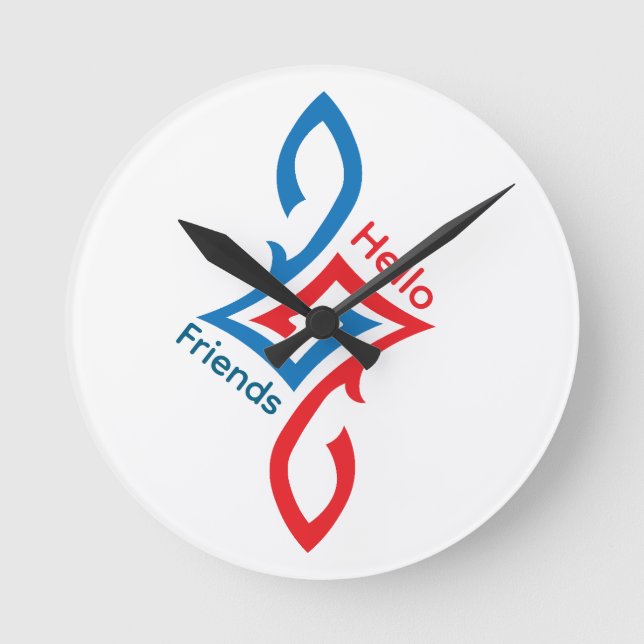 Hello Friends Simple Happy Greeting Design Round Clock (Front)