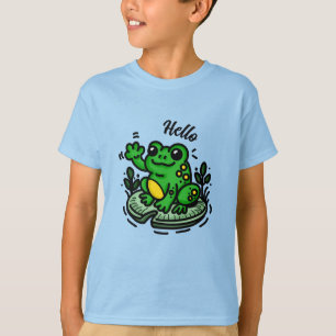 Hello Frog on Lily Pad Hand Drawn T-Shirt