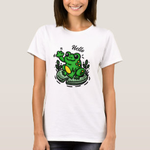 Hello   Frog on Lily Pad Hand Drawn T-Shirt