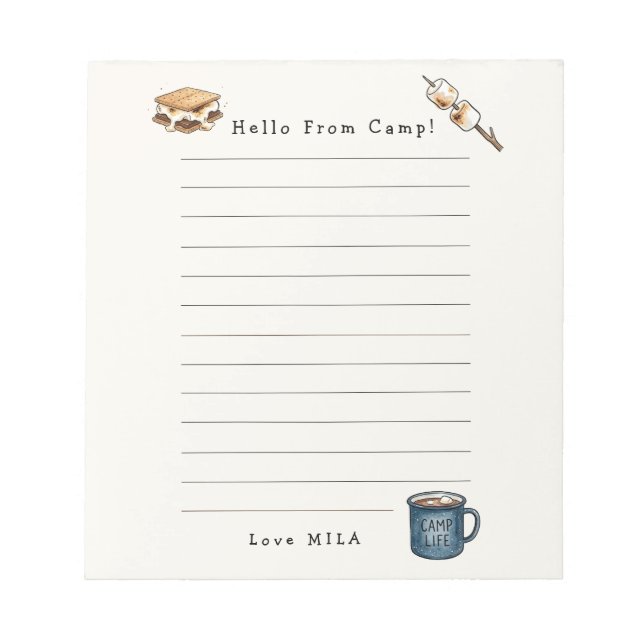 Hello from camp, summer camp  notepad (Front)