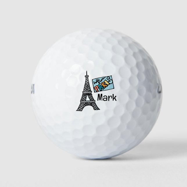 Hello from Eiffel Tower Paris France  Golf Balls (Front)