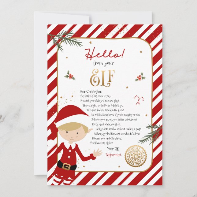 Hello from Elf Welcome Letter Invitation (Front)