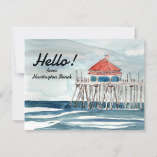 Hello from Huntington Beach Pier Ocean Waves Postcard