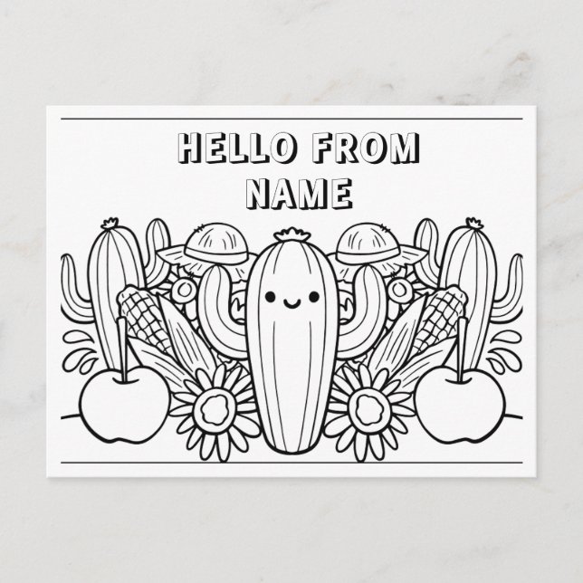 Hello from [Name] - Colorable Postcard for Kids (Front)