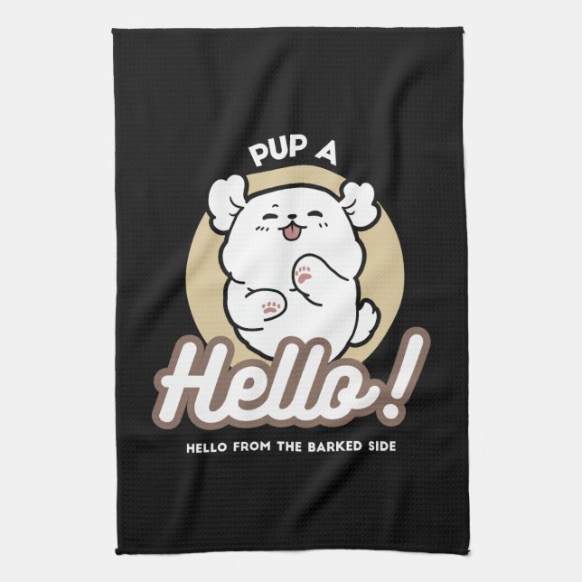 Hello from the Barked Side – Cute Dog Design Kitchen Towel (Vertical)