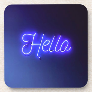 Hello Fun Neon Blue Sign Bright and Cheerful Coaster