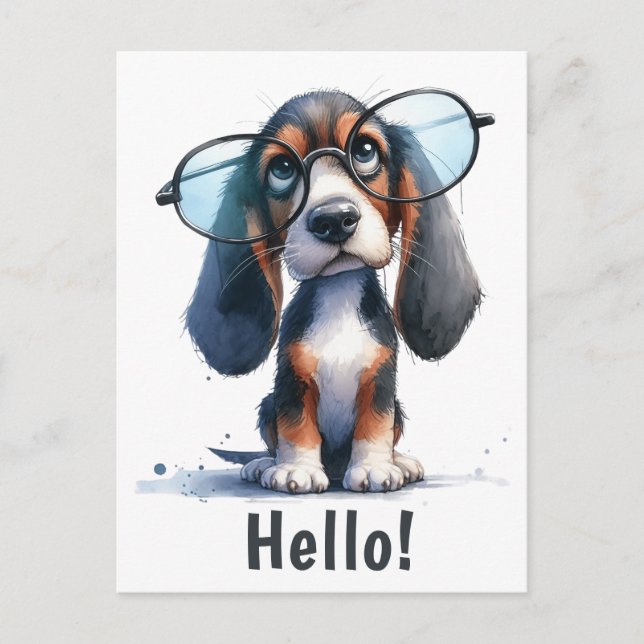 Hello | Funny Basset Hound Puppy Dog  Postcard (Front)