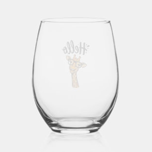 Hello Giraffe Vintage Engraving Cute Animal Shirt_ Stemless Wine Glass