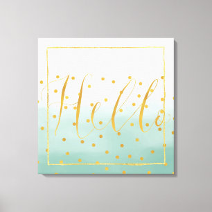 Hello Gold Mint Confetti Ombre Canvas Print
