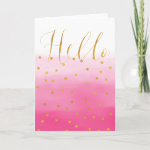 Hello Gold Pink Confetti Ombre Card