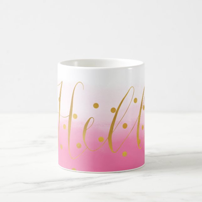 Hello Gold Pink Confetti Ombre Coffee Mug (Center)
