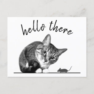 Hello & Goodbye Cat and Mouse cute funny cat Postcard