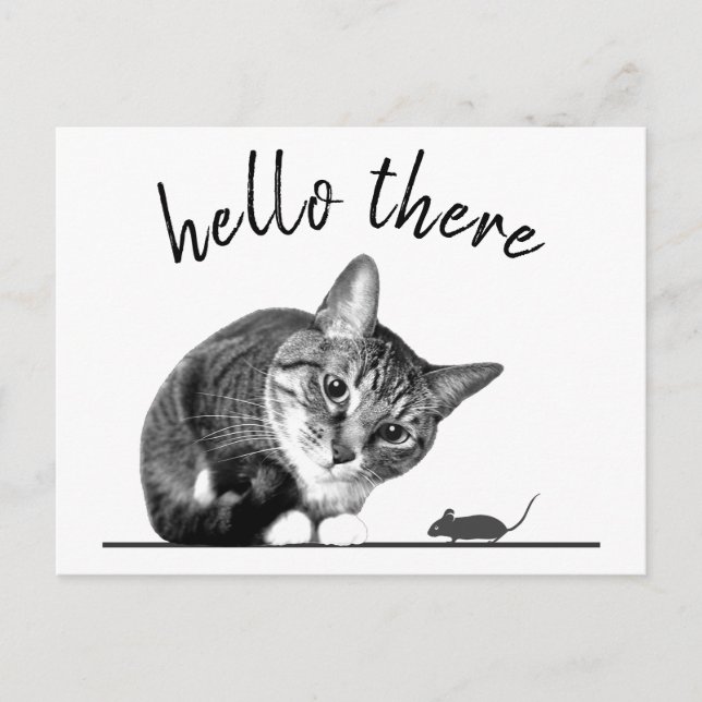 Hello & Goodbye Cat and Mouse cute funny cat Postcard (Front)