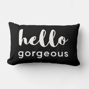 Hello Gorgeaous White on Black Lumbar Pillow