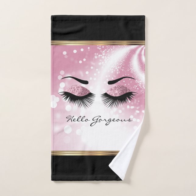 Hello Gorgeous - Beautiful Eyelashes with Pink Bath Towel Set (Hand Towel)
