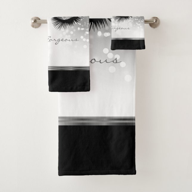 Hello Gorgeous - Beautiful Eyelashes with Silver Bath Towel Set (Insitu)