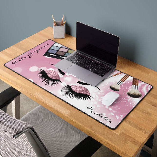 Hello Gorgeous - Beautiful Pink Eyes -Personalize  Desk Mat (Office 2)