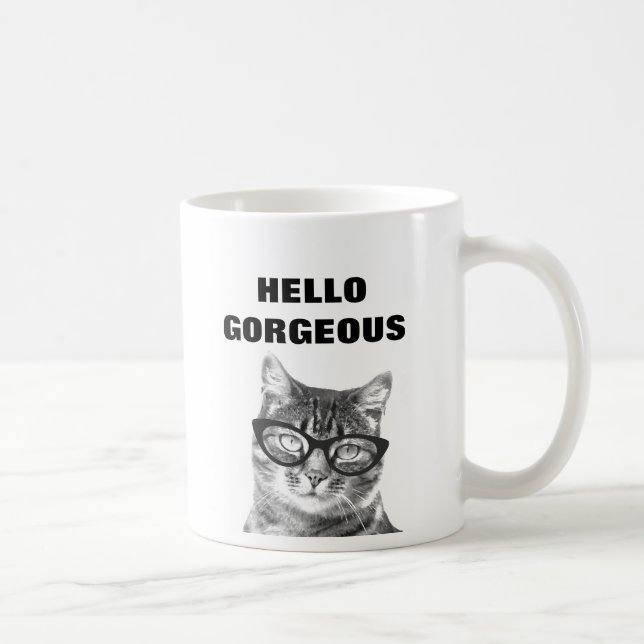 Hello Gorgeous black and white 11oz cat mug (Right)