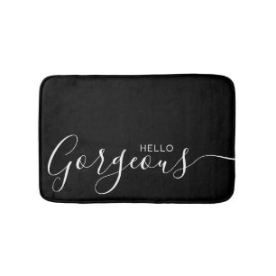 Hello Gorgeous Black White Minimalist Bath Mat