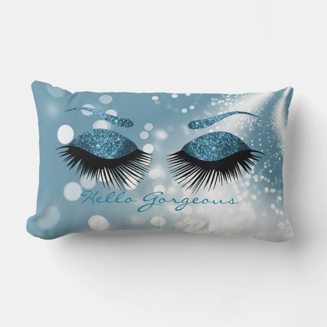 Hello Gorgeous - Blue Eyelash and Brows Lumbar Pillow (Front)
