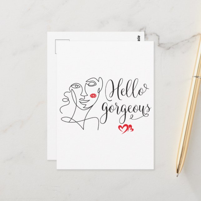 Hello Gorgeous Face illustration    Postcard (Front/Back In Situ)