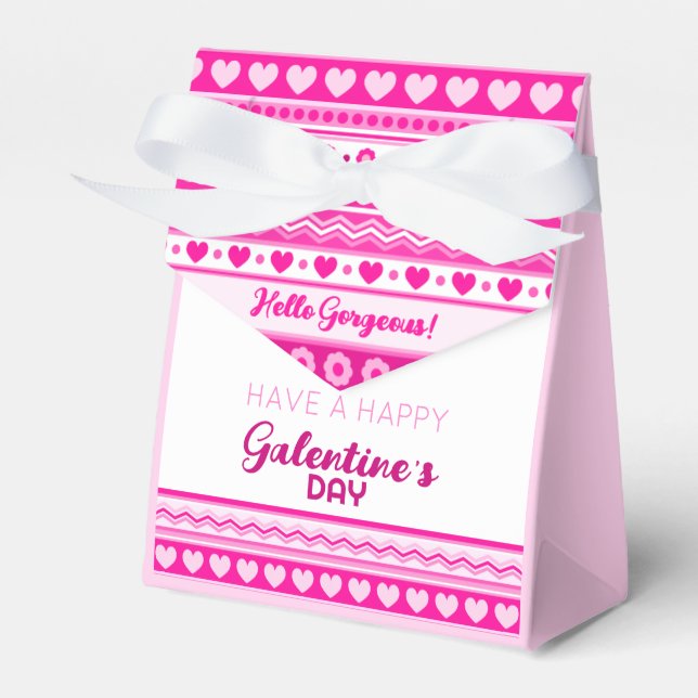 Hello Gorgeous Galentine’s Day Cute Pink Heart Favor Box (Front Side)