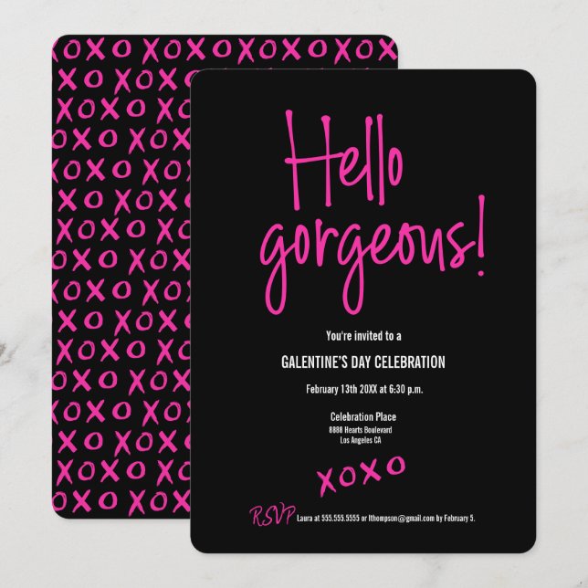 Hello gorgeous Galentine's Day xoxo black pink  Invitation (Front/Back)