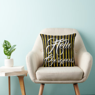 Hello Gorgeous Gold and Black Stripe Throw Pillow