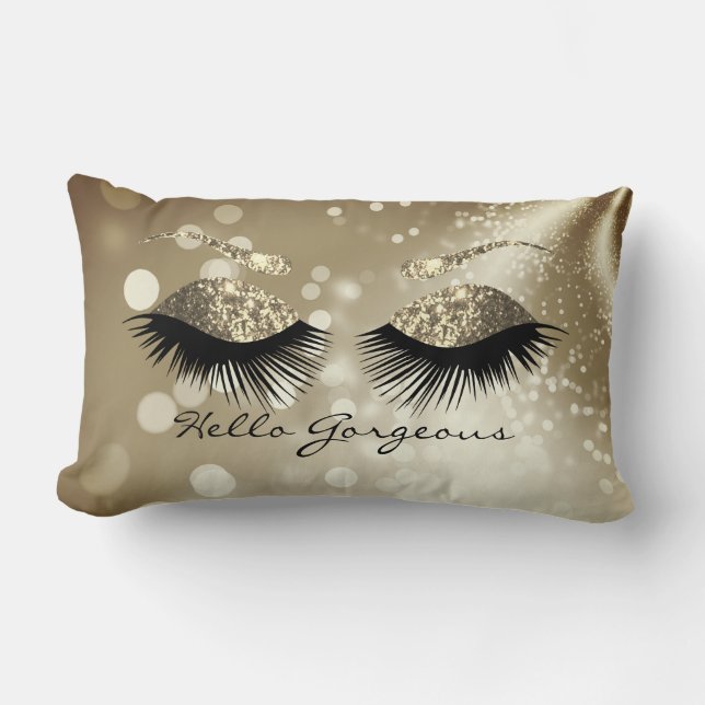 Hello Gorgeous - Gold Eyelash and Brows Lumbar Pillow (Front)