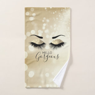 Hello Gorgeous Gold Glitter Eyes  Bath Towel Set