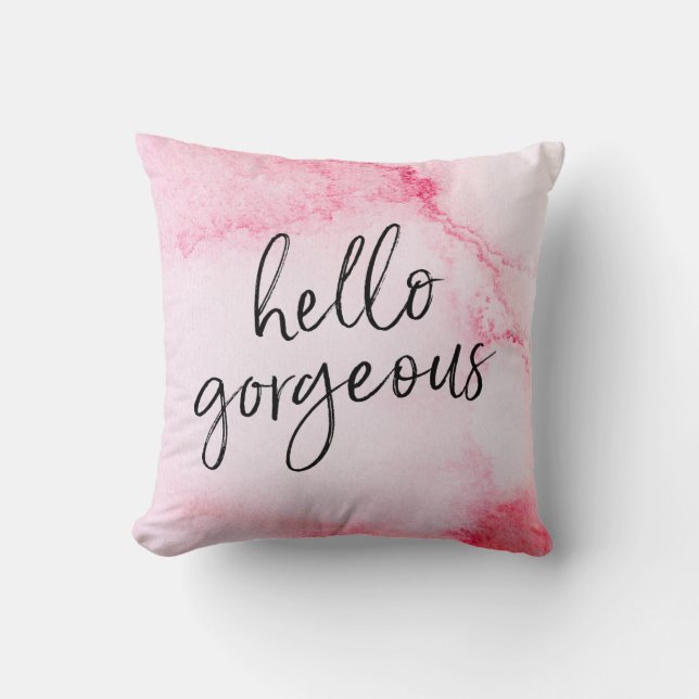 hello gorgeous hand-lettered watercolour pillow (Front)
