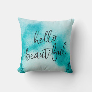 hello gorgeous hand-lettered watercolour pillow