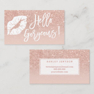 Hello gorgeous lips typography blush rose gold business card