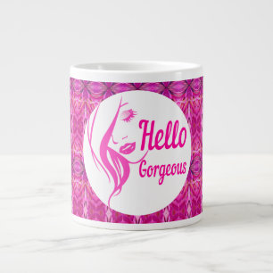 Hello Gorgeous Lovely Lady Face Drawing Typography Large Coffee Mug