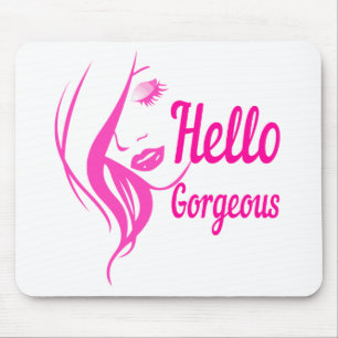 Hello Gorgeous Lovely Lady Face Drawing Typography Mouse Pad