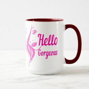 Hello Gorgeous Lovely Lady Face Drawing Typography Mug