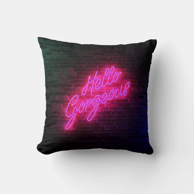 Hello Gorgeous - Neon Sign Light Throw Pillow (Front)