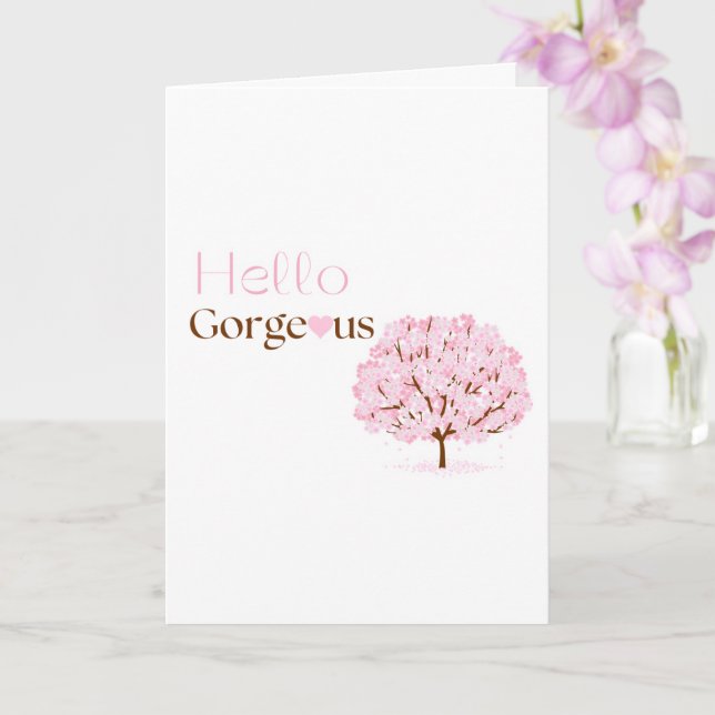 Hello Gorgeous, Pink Blossom Tree Card (Orchid)