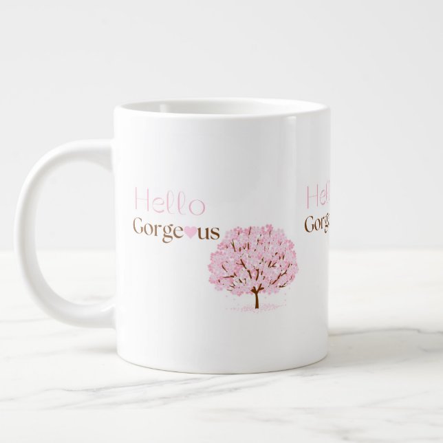 Hello Gorgeous, Pink Blossom Tree Large Coffee Mug (Left)