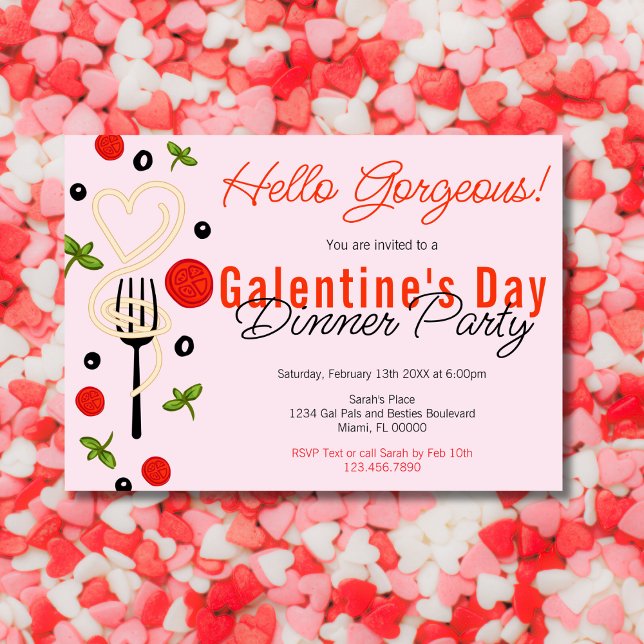 Hello Gorgeous Pink Galentine's Day Dinner Party Invitation (Creator Uploaded)