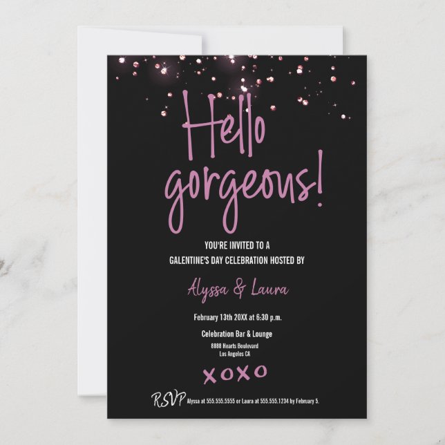 Hello gorgeous Pink Glitter Confetti Galentine's  Invitation (Front)